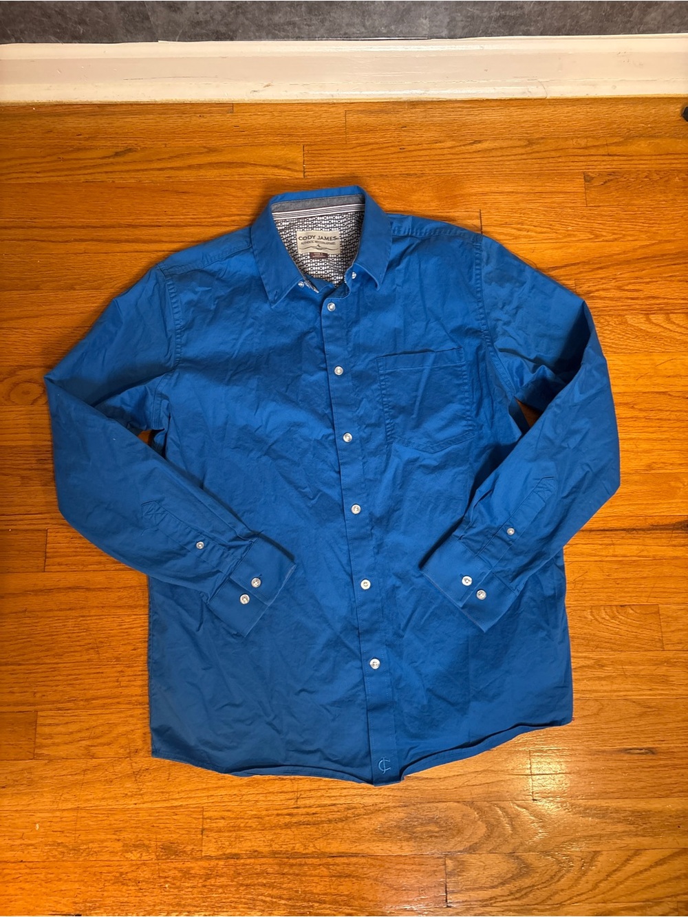 Mens Casual Long-Sleeve Button-Down Shirt — Blue